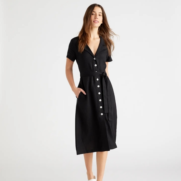 Quince Dresses & Skirts - Must finf 8/28/24 New Quince 100% European Linen Button Front Dress Black Sz M